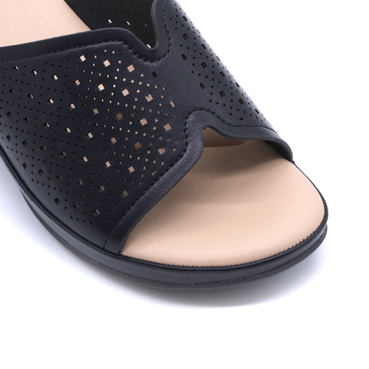 Comfit Black Wedge Lasered Slides