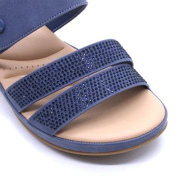 Comfit Navy Wedge Embellished Slides