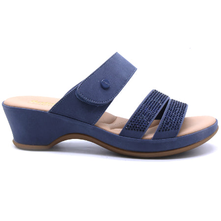Comfit Navy Wedge Embellished Slides