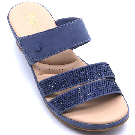 Comfit Navy Wedge Embellished Slides