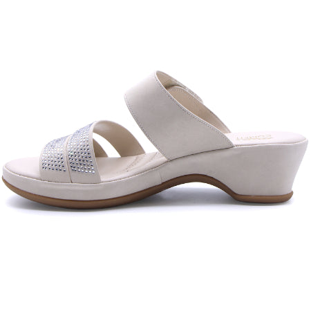 Comfit Beige Wedge Embellished Slides