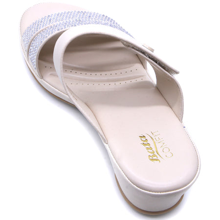 Comfit Beige Wedge Embellished Slides