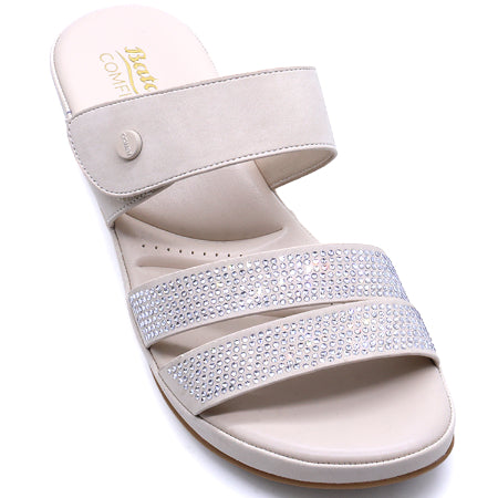 Comfit Beige Wedge Embellished Slides