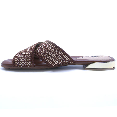 BR Gold Trim Brown Woven Slide