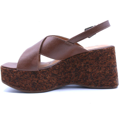 BR Mocha Cork Wedge Crossover Sandal