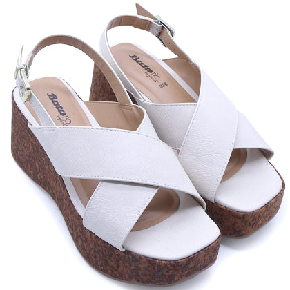 BR White Cork Wedge Crossover Sandal