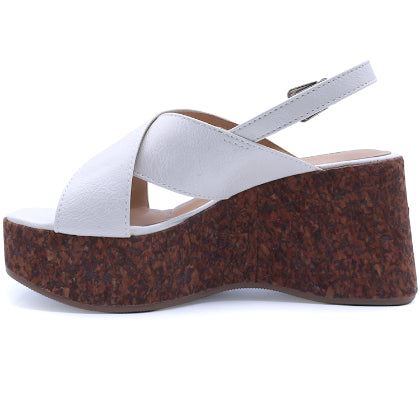 BR White Cork Wedge Crossover Sandal