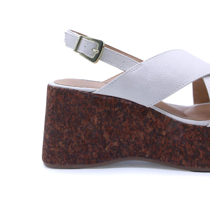 BR White Cork Wedge Crossover Sandal