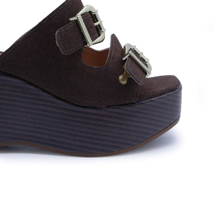 BR Brown Cork Wedge Mule