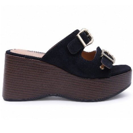 BR Black Cork Wedge Mule
