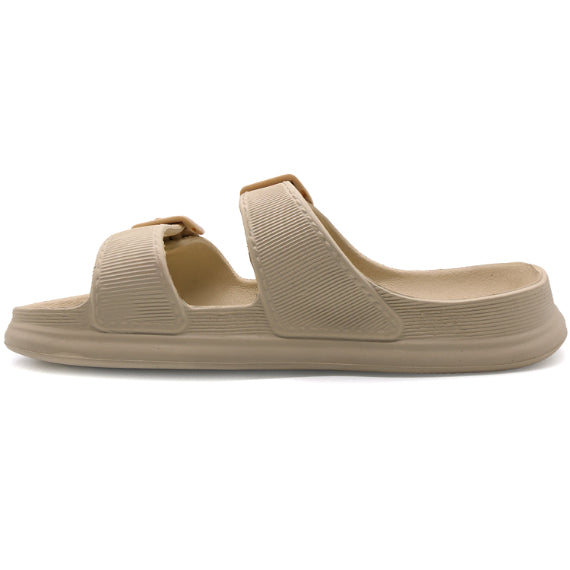 BR GIRLS BEIGE DBL BUCKLE SLIDES