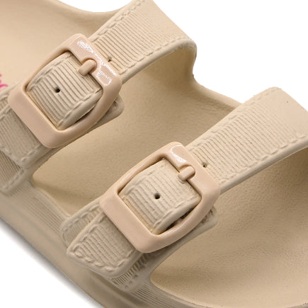 BR GIRLS BEIGE DBL BUCKLE SLIDES