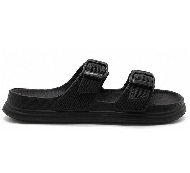 BR GIRLS BLACK DBL BUCKLE SLIDES