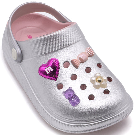 BR GIRLS SILVER CHARM CLOGS