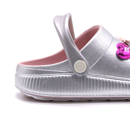 BR GIRLS SILVER CHARM CLOGS