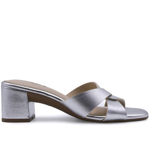 BR Silver Block Heel Mule