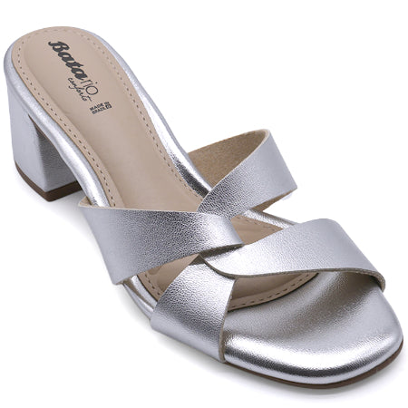 BR Silver Block Heel Mule
