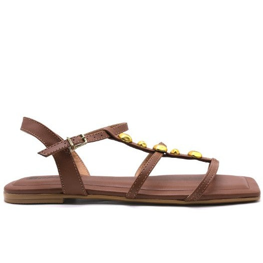 BR Brown T-Strap Flat Sandals