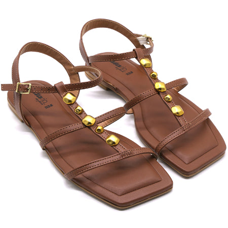 BR Brown T-Strap Flat Sandals
