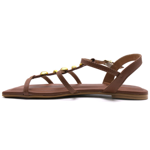 BR Brown T-Strap Flat Sandals