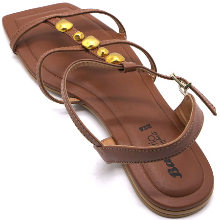 BR Brown T-Strap Flat Sandals