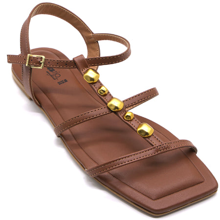 BR Brown T-Strap Flat Sandals