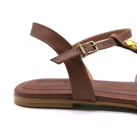 BR Brown T-Strap Flat Sandals