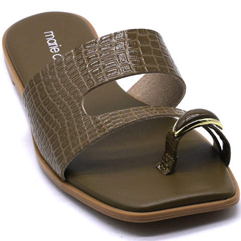 Marie Claire Olive Toe-Ring Slides