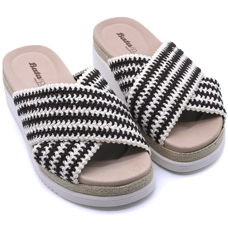 BR Striped Crossover Espadrille Wedges