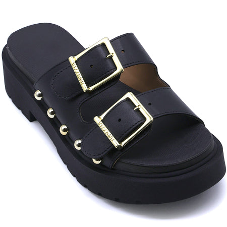 BR Chunky Black Buckled Slides