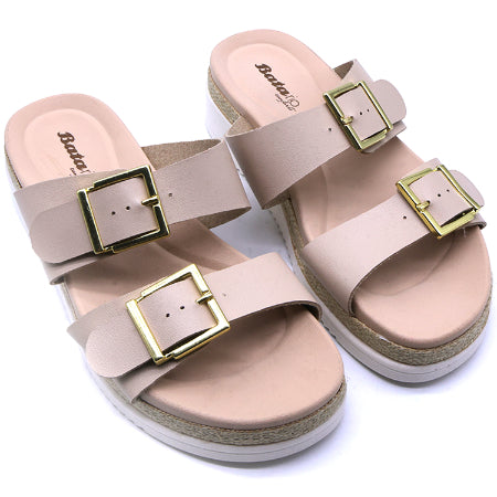 BR Beige Dbl Buckle Espadrille Wedges