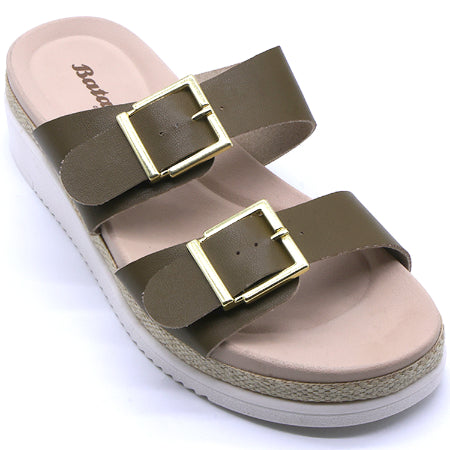 BR Green Dbl Buckle Espadrille Wedges