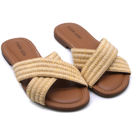 Marie Claire Natural Raffia Cross Strap Slides
