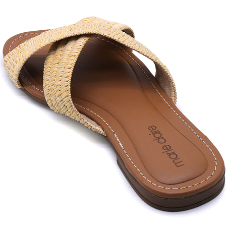Marie Claire Natural Raffia Cross Strap Slides