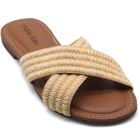 Marie Claire Natural Raffia Cross Strap Slides