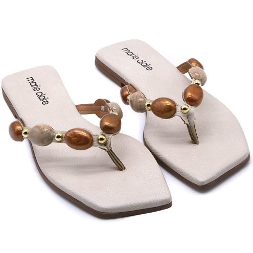 Marie Claire Beige Stones Thongs