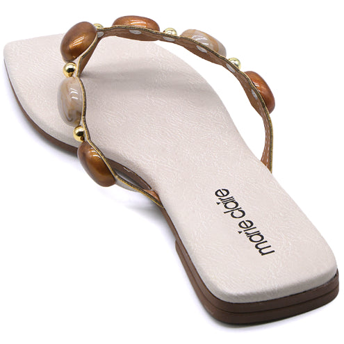 Marie Claire Beige Stones Thongs