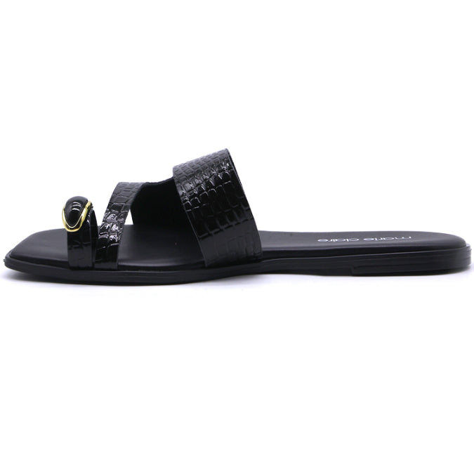 Marie Claire Black Toe-Ring Slides