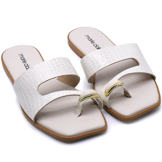 Marie Claire White Toe-Ring Slides