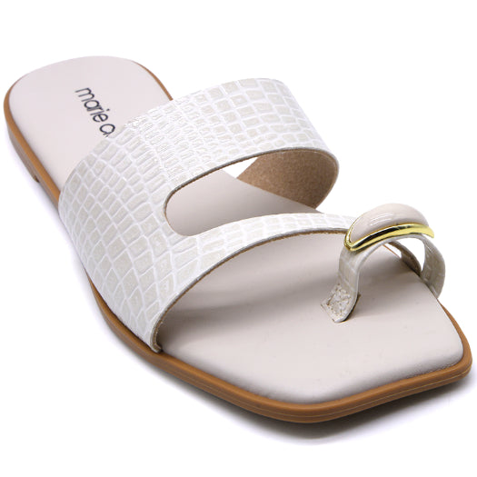 Marie Claire White Toe-Ring Slides