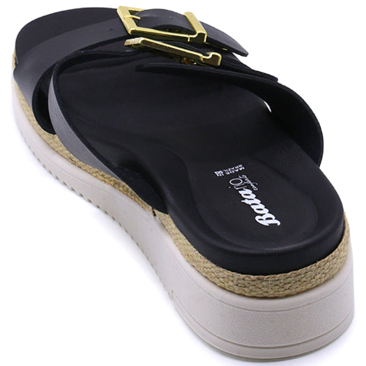 BR Black Dbl Buckle Espadrille Wedges