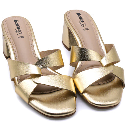 BR Gold Block Heel Mule