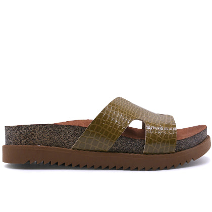 BR Green Croc Cork Slides