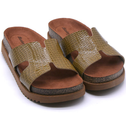 BR Green Croc Cork Slides