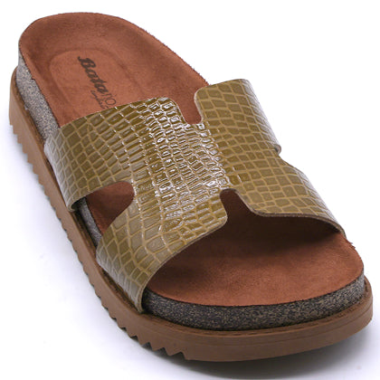 BR Green Croc Cork Slides