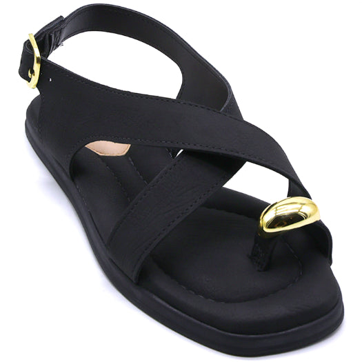 BR Black Nubuck Toe-Ring Sandals