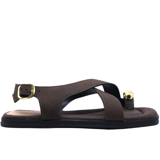 BR Brown Nubuck Toe-Ring Sandals