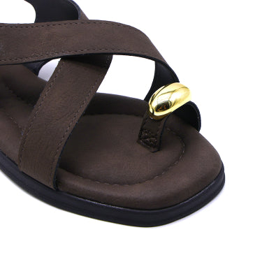 BR Brown Nubuck Toe-Ring Sandals