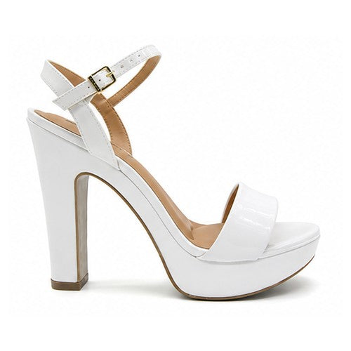 BR White Patent Platform Sandals