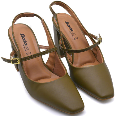BR Olive Block Heel Slingbacks